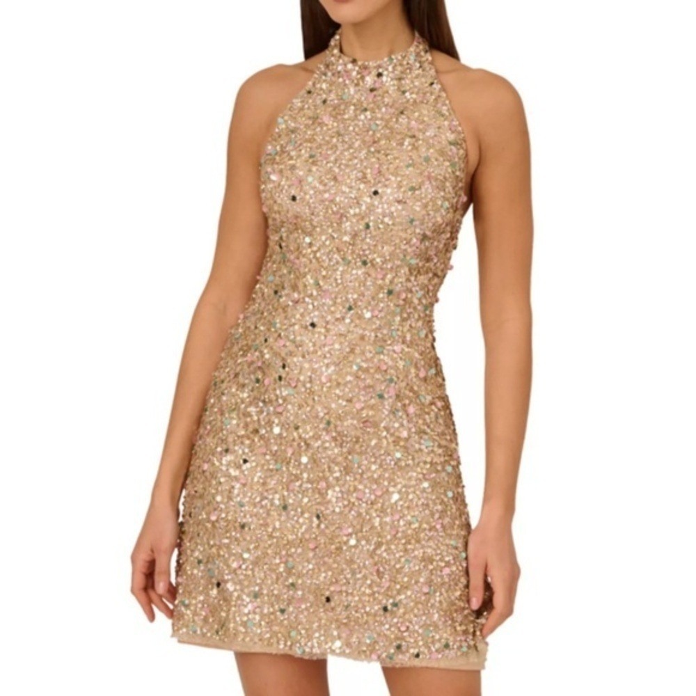 Adrianna Papell - Women's Beaded Halter Short Dress
